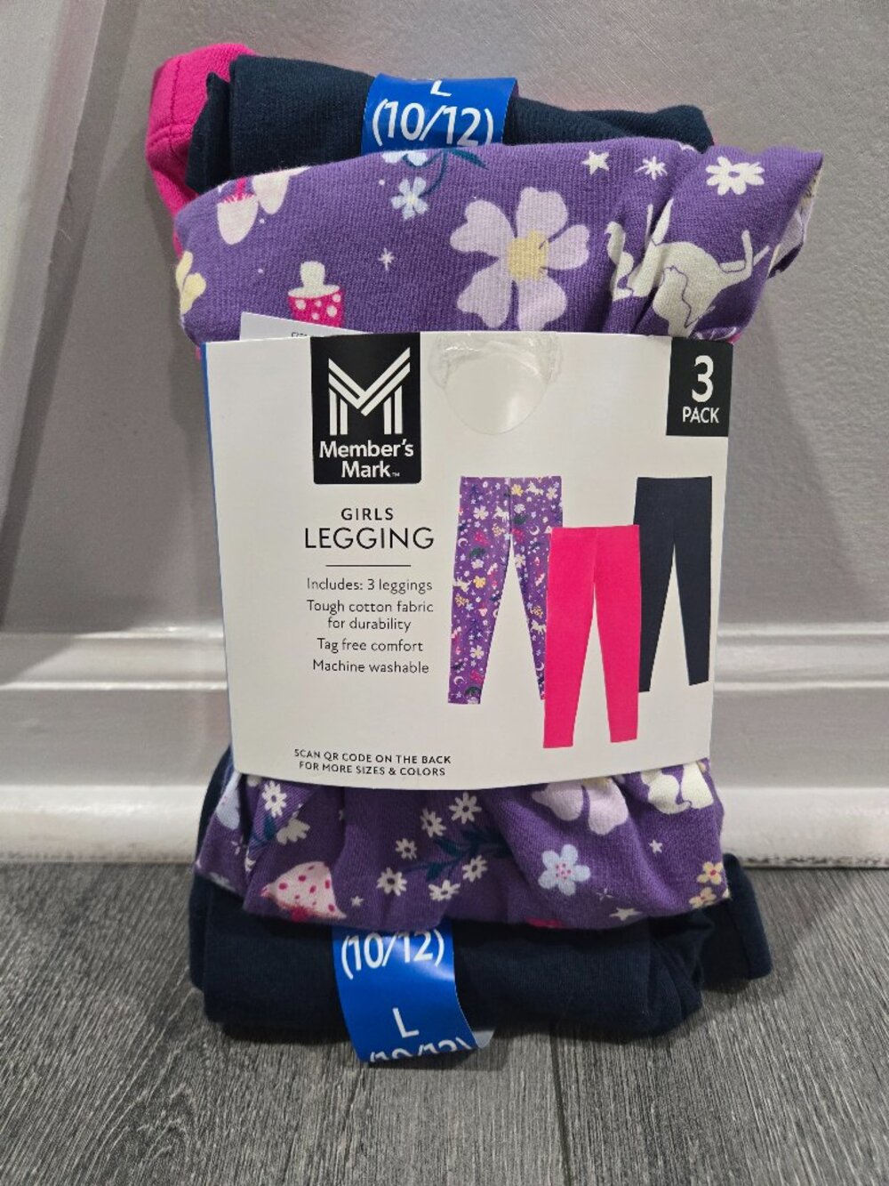 Girls Members Mark 3 pack Leggings sz L (10-12) NEW